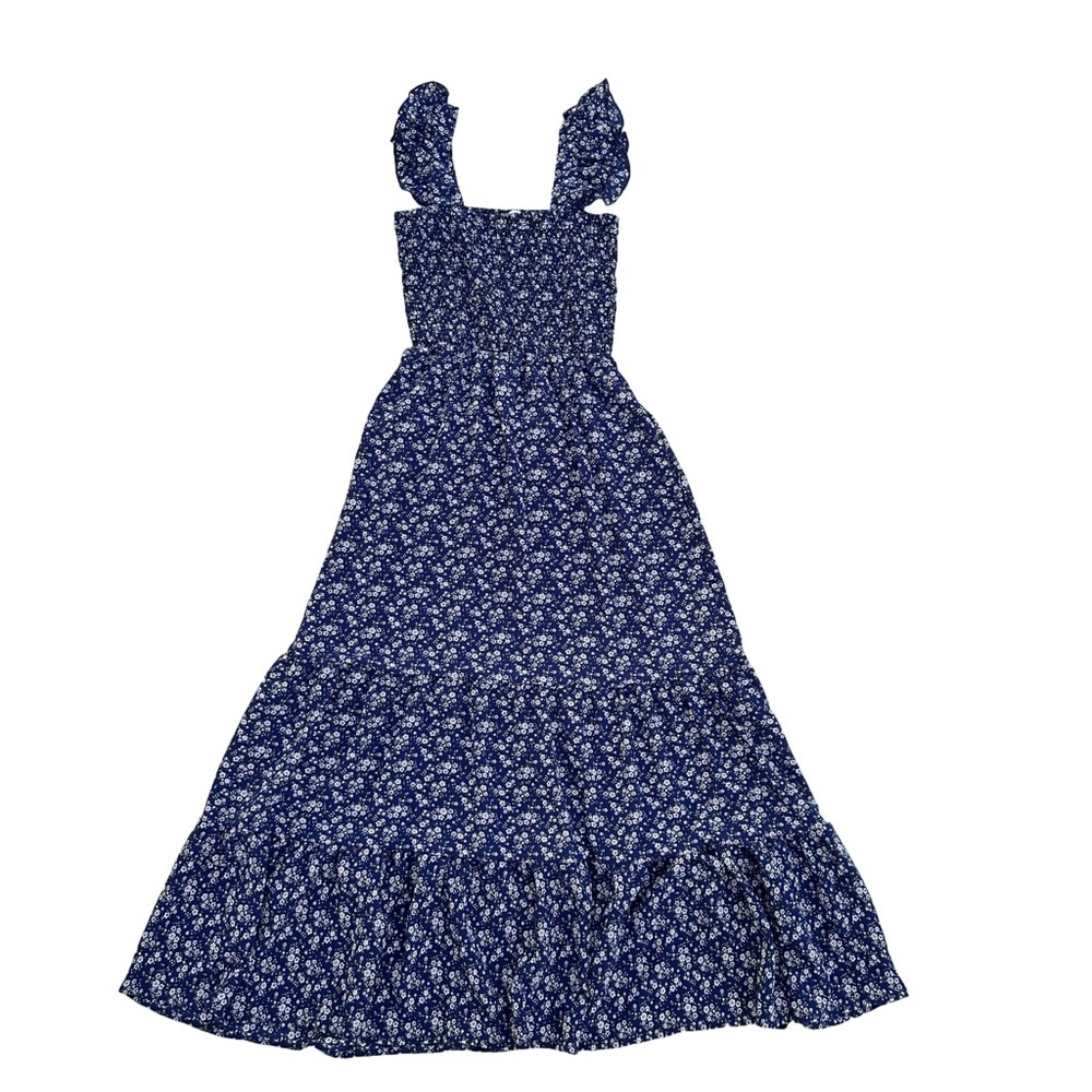 Popular 21 Women's S Blue Floral Smocked Maxi Dress Boho Spaghetti Strap - Picture 4 of 7